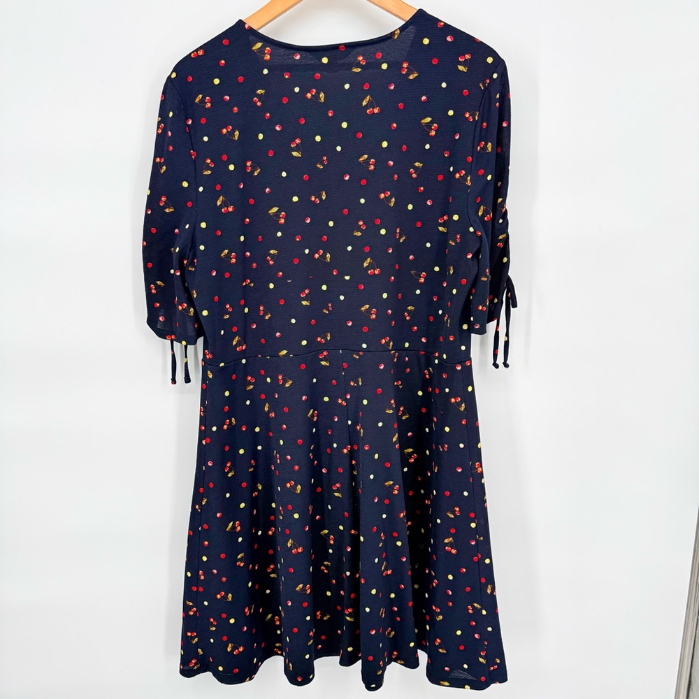 LC Lauren Conrad Black Cherry Print Dress XL Ruched Mini Rockabilly Retro Pinup - Picture 9 of 14